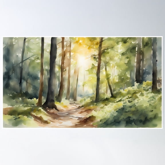 Forest Pathway At Sunrise Poster Wall Art, Modern Wall Decor, 8x12 UNFRAMED