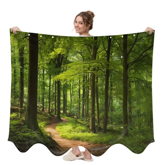 Forest Pathway Wearable Blanket, Rustic Country Natural Green Tree Gold Sunbeam Plush Thick Cozy Flannel Oversized Adult Throw Body Wearable Blankets with Pocket Gifts for Women Men 58x64in