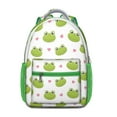 thumbnail image 1 of Forest Pattern Waterproof Backpack for Teens - Durable Lightweight Bookbag with Cartoon Frog Design, Breathable Mesh & Spinal Support, 1 of 5