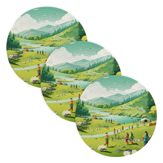 Forest People Trivet Mats Woven Pot Holders 3Pcs Non-Slip Heat Resistant for Hot Pots Pans Pats