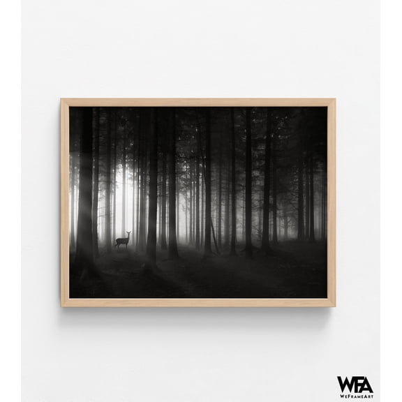 Forest Photography Print, Black and White Landscape Photo, Deer Photography Print,Framed Tree Photo Print,Framed Wall Art,Oversized Wall Art