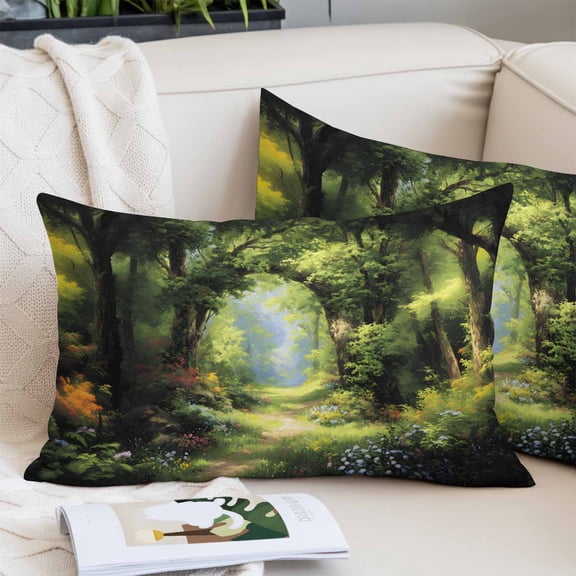 Forest Pillow Covers 12"x20", Nature Woodland Spring Scenic Green Trees Flower Soft Brushed Microfiber Breathable Throw Pillow Covers, Pillowcase with Zipper for Couch Sofa Bedroom Living Room