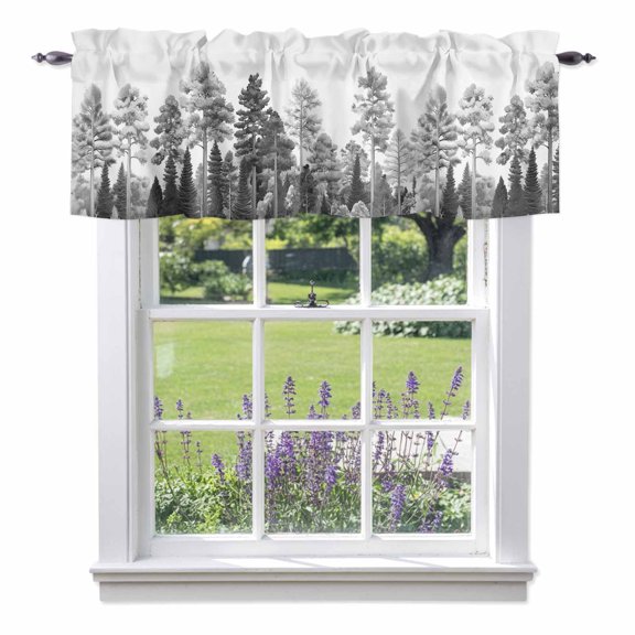 Forest Pine Trees Valances for Windows Hand Drawn Plant Rod Pocket Cafe Window Treatments Valance Curtains for Kitchen Bathroom Laundry Basement Windows 42"x12"