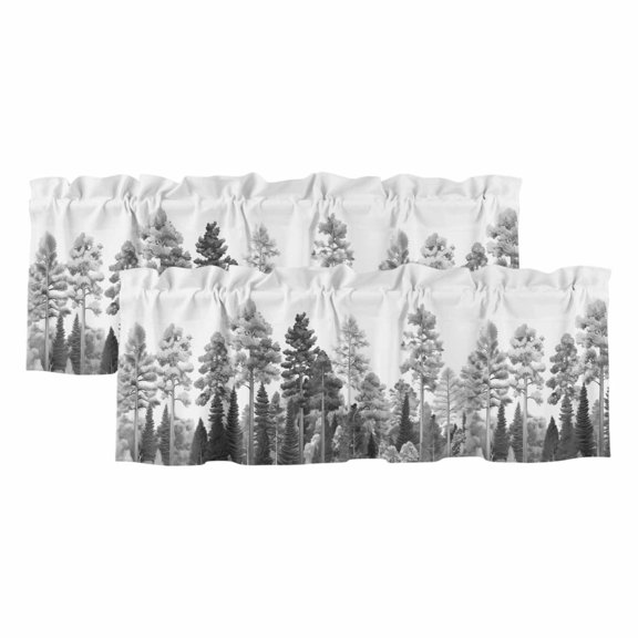 Forest Pine Trees Window Valance, Hand Drawn Plant 2 Pack Decorative Curtain for Small Windows, Light Filtering Valance with 3” Rod Pocket, 42"W x 12"L