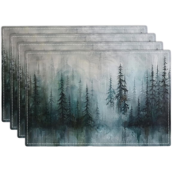 Forest Placemats Set of 4 Green Tree Table Mats Abstract Nature Washable Place mats for Party Kitchen Dining Decoration 12x18 Inch
