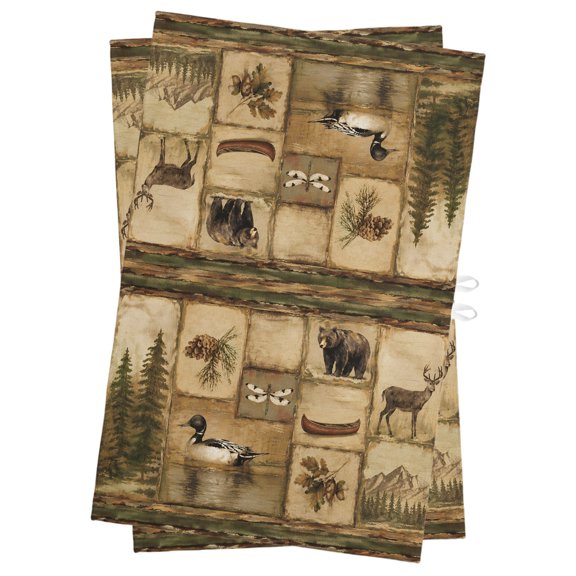 Forest Plaid Kitchen Towels Dish Towel Pack of 2 Vintage Bear Pine Dragonfly Canoe Duck Farmhouse Soft Dish Cloth Set Absorbent Dishcloth for Drying Dishes, Hand Towels 18 x 28 Inches