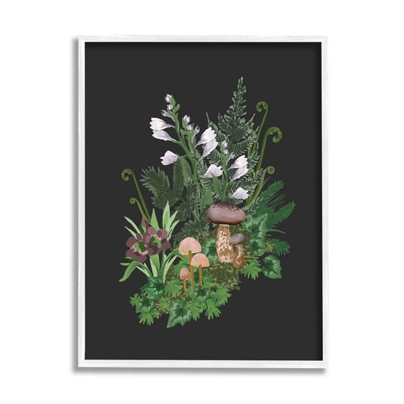 Forest Plants Blooming Mushrooms Botanical & Floral Graphic Art White Framed Art Print Wall Art