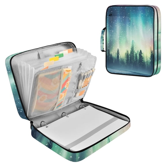 Forest Polar Lights Stars Trees Accordion File Organizer Expanding File Folder 3-Ring Binder Bag 500 Sheets A4 Size