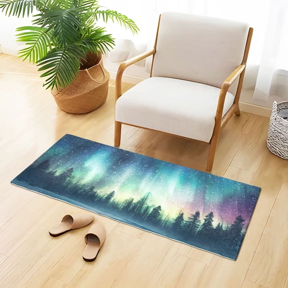 Forest Polar Lights Stars Trees Plush Carpet Non Slip Runner Rug Absorbent Bath Mat 39" x 20"