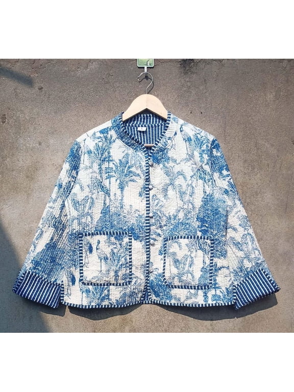 Forest Print Handmade Quilted Jacket Coat, Cozy and Stylish Outerwear for Everyday Wear, Perfect Gift for Fashion Lovers Christmas Gift Her Forest Style_M