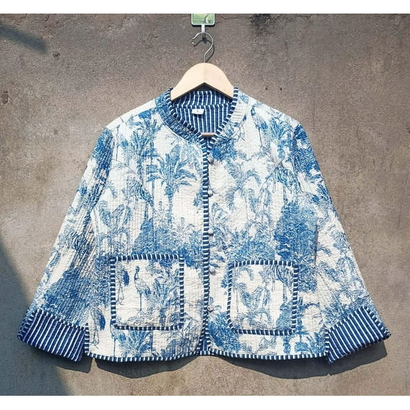 Forest Print Handmade Quilted Jacket Coat, Cozy and Stylish Outerwear for Everyday Wear, Perfect Gift for Fashion Lovers Christmas Gift Her Forest Style_XXL