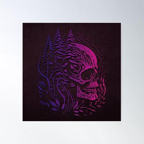 Forest Punk And Psychedelic Skulls Poster Wall Art, Modern Wall Decor For Living Room Bedroom, 16x16 UNFRAMED