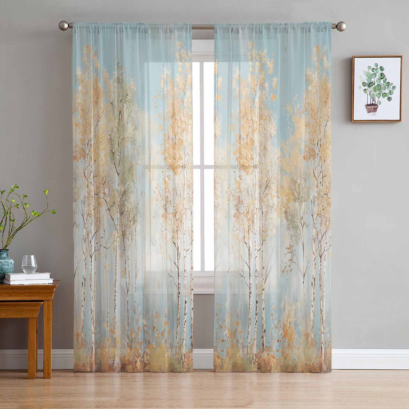 Forest Purple Trees Flowers Tulle Curtains for Living Room Bedroom ...
