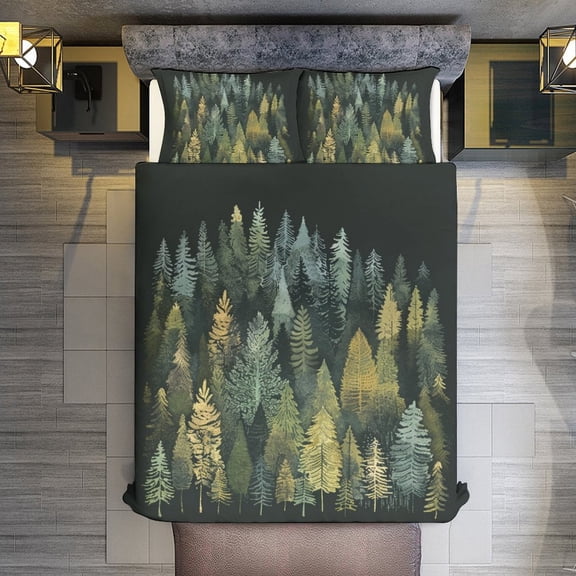 Forest Quilt Cover Set Fashionable Printed Bedding Covers with Pillowcase Home Textiles, Queen (90"x90")