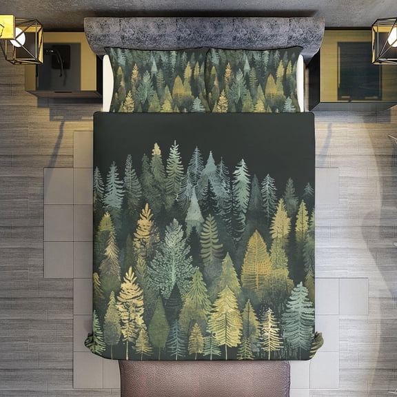 Forest Quilt Cover Set Fashionable Printed Bedding Covers with Pillowcase Home Textiles, Twin (68"x86")