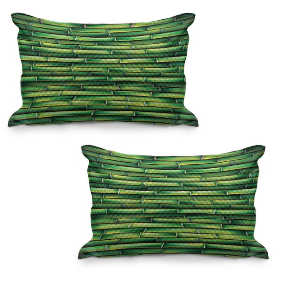 Forest Quilted Pillowcover Set of 2, Digital Style Image of Horizontal Tree Branches Nature Inspired Art Illustration, Standard Queen Size Pillow Cover for Bedroom, 36" x 20", Green, by Ambesonne