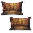 thumbnail image 1 of Forest Quilted Pillowcover Set of 2, Fall Photo in National Park Vivid Leaf Plant Eco Earth Theme, Standard Queen Size Pillow Cover for Bedroom, 30" x 20", Orange Brown, by Ambesonne, 1 of 1