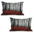 thumbnail image 1 of Forest Quilted Pillowcover Set of 2, Fantasy Woodland Under Fog Trees Jungle Bushes Contrast Colors, Standard Queen Size Pillow Cover for Bedroom, 30" x 20", Pale Grey Black and Red, by Ambesonne, 1 of 1