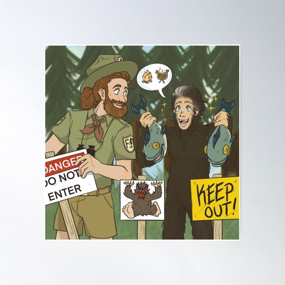 Forest Ranger And His Sasquatch Friend Poster Wall Art, Modern Wall Decor, 16x16 UNFRAMED