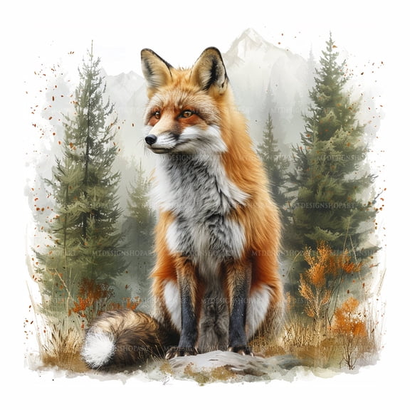 Forest Red Fox Wildlife Art Wall Poster Rustic Woodland Fox Illustration Decor 8x12 UNFRAMED