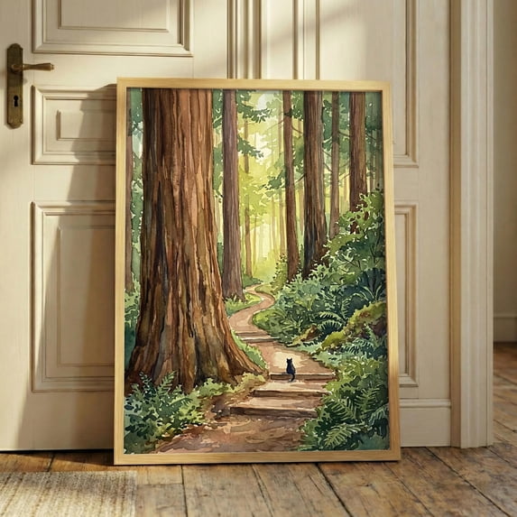 Tree Priint Forest Redwood Cat Art Woodland Path Nature Landscape Tree Wanderlust ...
