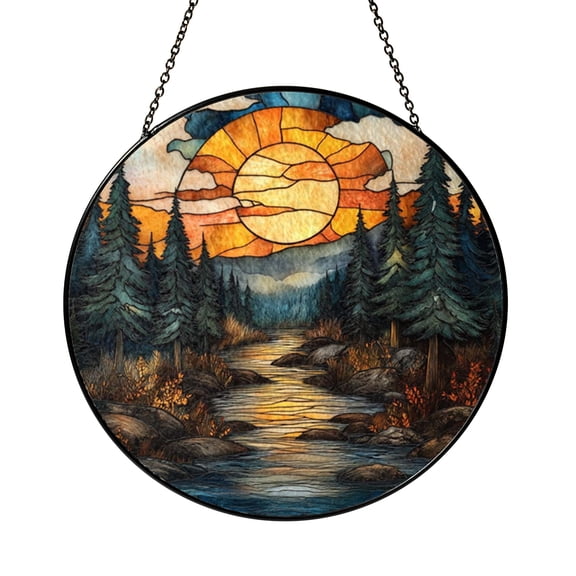 Forest Reflection Lake Window Panel – Decorative Glass Landscape