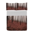 thumbnail image 1 of Forest Reversible Bedspread Set, Fantasy Woodland Under Heavy Fog Tall Trees Bushes Contrast Colors View, Pillow Shams & Comforter Microfiber Bedding Set, 3 Sizes, Rust Brown Redwood, by Ambesonne, 1 of 4