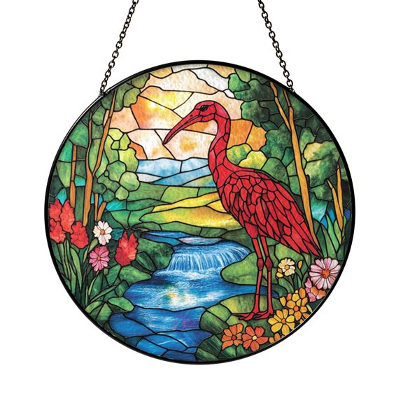 Forest River Ibis Glass Window Hanging Decor, Nature Suncatcher Art, Thoughtful Wildlife Gift