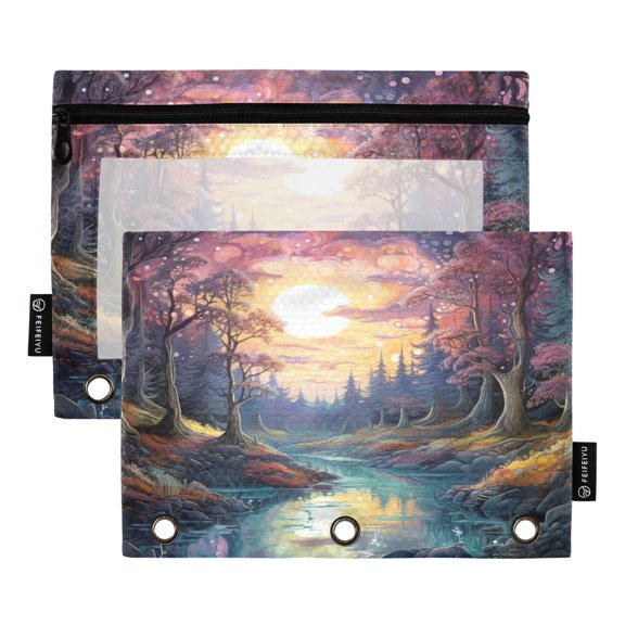 Forest River Sun 2 Pack Pencil Pouch for 3 Ring Binder Smooth Zipper Folders with Pockets Clear Window Pencil Case