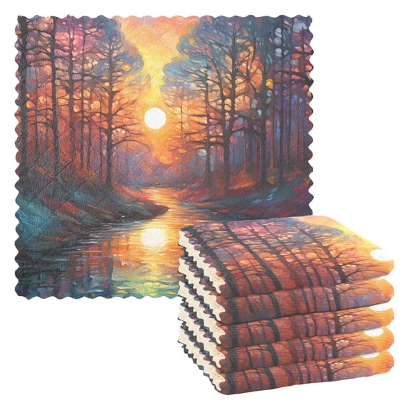 Forest River Sun Kitchen Cloth Dish Towels for Drying Washing Absorbent Dish Rags Reusable soft kitchen dishcloth set 6 Pack
