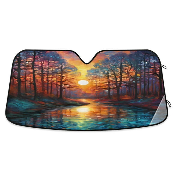 Forest River Sunset Car Windshield Sun Shade Foldable Car Front Window Visor Heat and UV Protection 53x23.5