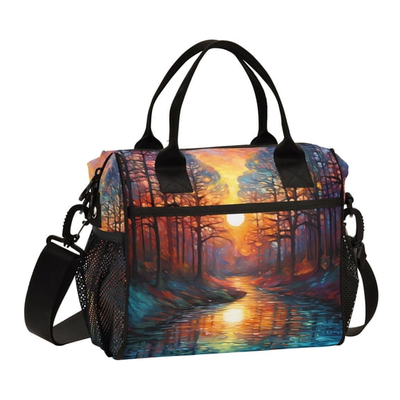 Forest River Sunset Lunch Bag Insulated Lunch Box Leakproof Reusable Cooler Tote Adjustable Shoulder Strap for Men Women 9L