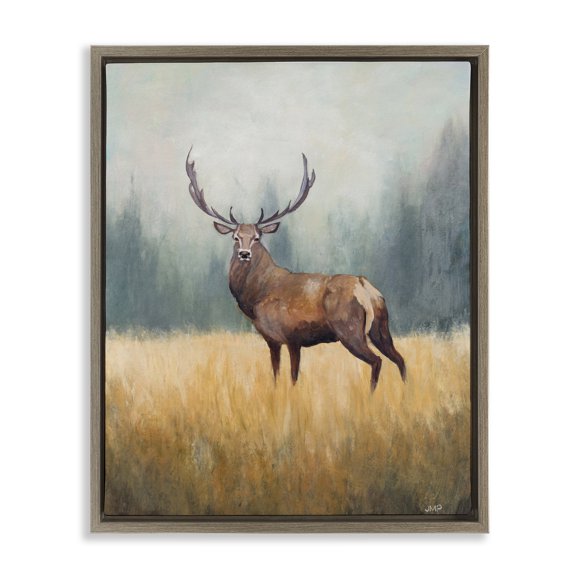 Stupell Industries Forest Royalty Elk Brown Framed Floater Canvas Wall Art, design by Julia Purinton, 21 x 17