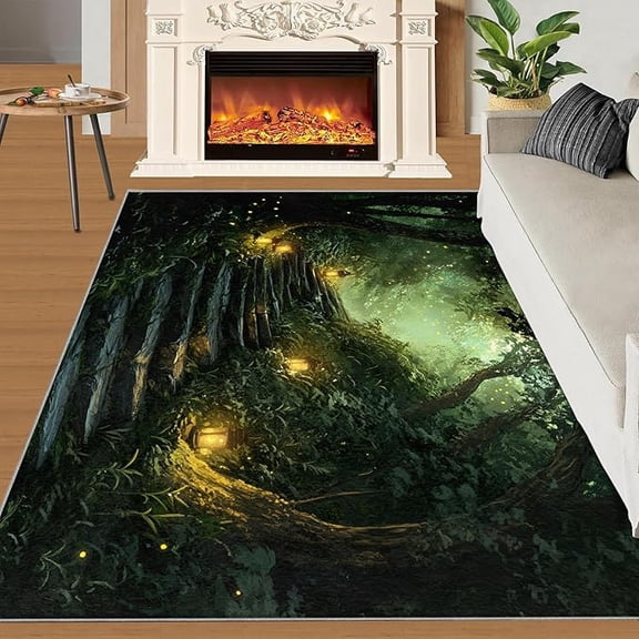 Forest Rug, Jungle Rugs for Living Room Bedroom - Stairs Area Rugs - Kids Room Floor Mat, Washable Non Slip 1x2ft