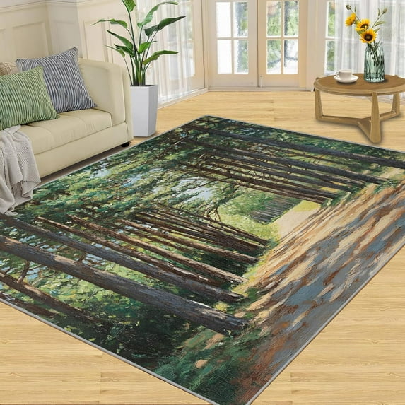 Forest Rugs for Bedroom - Landscape Rug, Washable Rug, Trees Carpet for ...