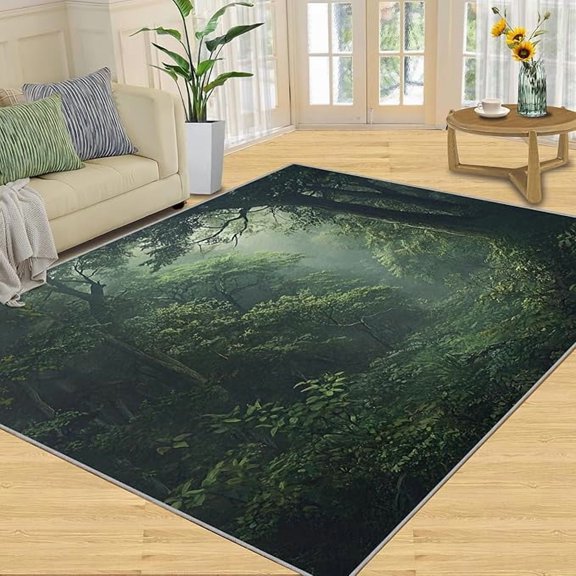 Forest Rugs for Bedroom, Nature Landscape Home Decor & Gifts, Jungle Living Room Rug, Washable Non Slip - Soft Low Pile 1x2ft