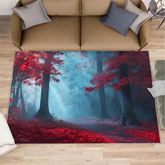 Forest Rugs for Living Room Bedroom - Jungle Rug, Big Red Tree Area Rug, Washable Non Slip Rugs, Home Decor for Kids Gifts 1x2ft