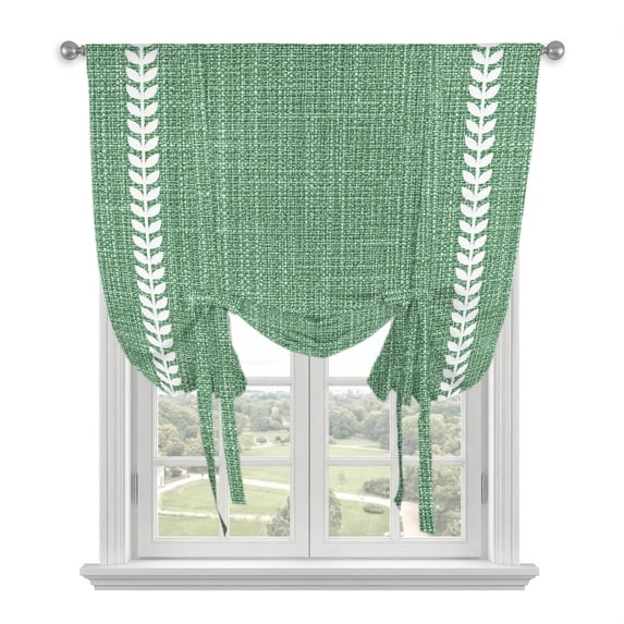 Forest Sage Green Tie Up Curtains for Windows, Adjustable Balloon Window Shades, Spring Botanical Lines Art Simple Kitchen Window Treatments Farmhouse Short Curtains with Rod Pocket 42"x45"