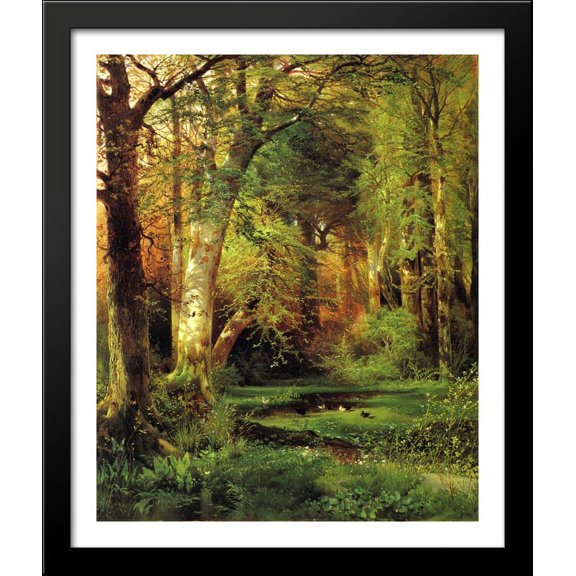 Forest Scene 28x34 Large Black Wood Framed Print Art by Thomas Moran
