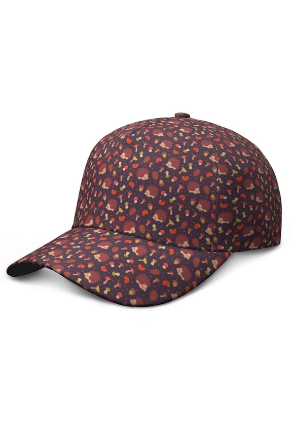 Forest Scene Baseball Cap - Adjustable Sun Protection Hat with Adorable Hedgehog & Floral Print Design