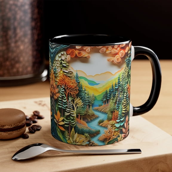 Forest Scene Ceramic Mug: Nature-Themed Coffee Cup