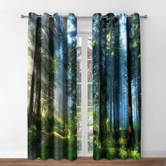 Forest Scenery Blackout Curtains Misty Sunshine Woodland Tree Path Nature Landscape Print Decor Bedroom Apartment Living Room Darkening Window Grommet Drapes 2 Panels Set,52"X84"
