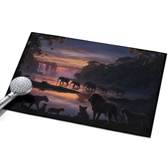 Forest Scenery Entryway Rug 2x3ft Washable Non Slip Bathroom Rug Indoor Floor Front Door Mat Lions Elephants Sunset Natural View Rectangle Area Rugs Carpet for Kitchen Office Dining Room Home