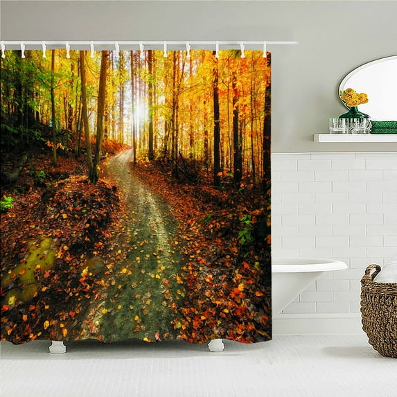 Forest Scenery Printed Fabric Shower Curtains Autumn leaves Tree leaf Bath Screen Waterproof Products Bathroom Decor with