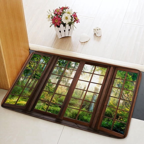 Forest Scenic Bath Mat Rainforest Nature Landscape Bathroom Rug Non Slip 16x24 Inch Green