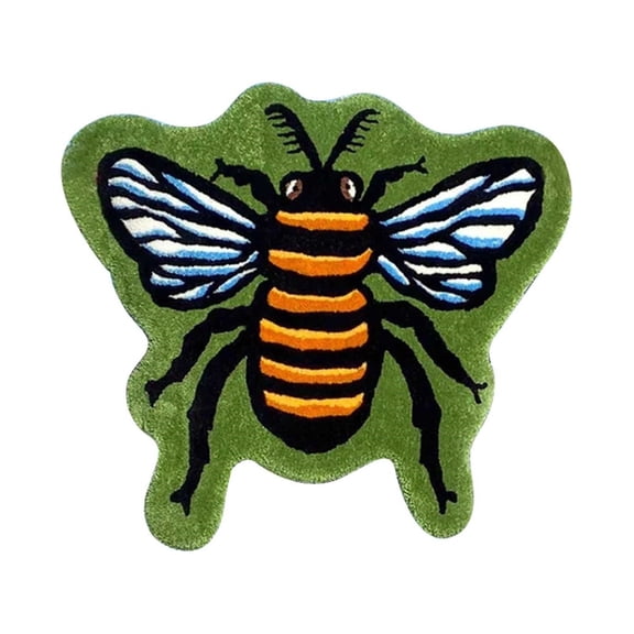 Forest Series Bee Bath Mat, Irregular Plant Shaped Shower Rug, Soft Fluffy Absorbent Bathroom Rug, Non Slip Durable Cartoon Door Mat Carpet for Bathroom Home Decor, 21 x 24 Inch