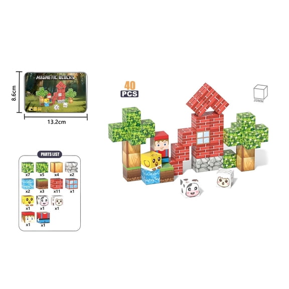 Forest Series Magnetic Blocks 40 PCS, Kids Cube Building Toy, Educational & Creative Travel Set