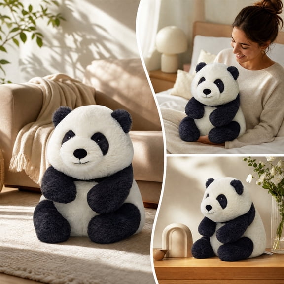 Forest Series - Smiling Panda Momo - 9.8" Black-White Stuffed Animal Plush, Soft Weighted Cuddle Toy, Comfort Play Companion, Baby-Toddler-Kid