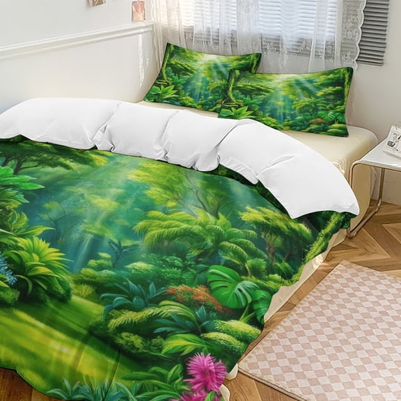 Forest Set Duvet Cover Themed Multicolor Polyester Bedding Set Duvet Cover for Queen Size