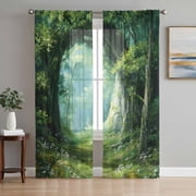 Forest Sheer Curtains 96 Inch Length 2 Panels Set for Living Room/Bedroom, Nature Green Tree Spring Scenic Woodland Semi Curtain Sheers Drapes Rod Pocket Curtains Window Treatment Set 52x96x2